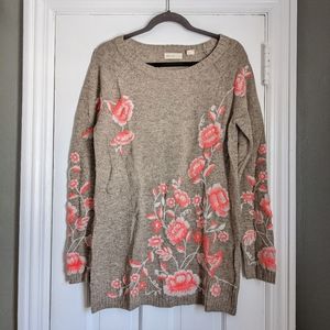 Anthropologie Sleeping on Snow Sweater with Embroidery Medium